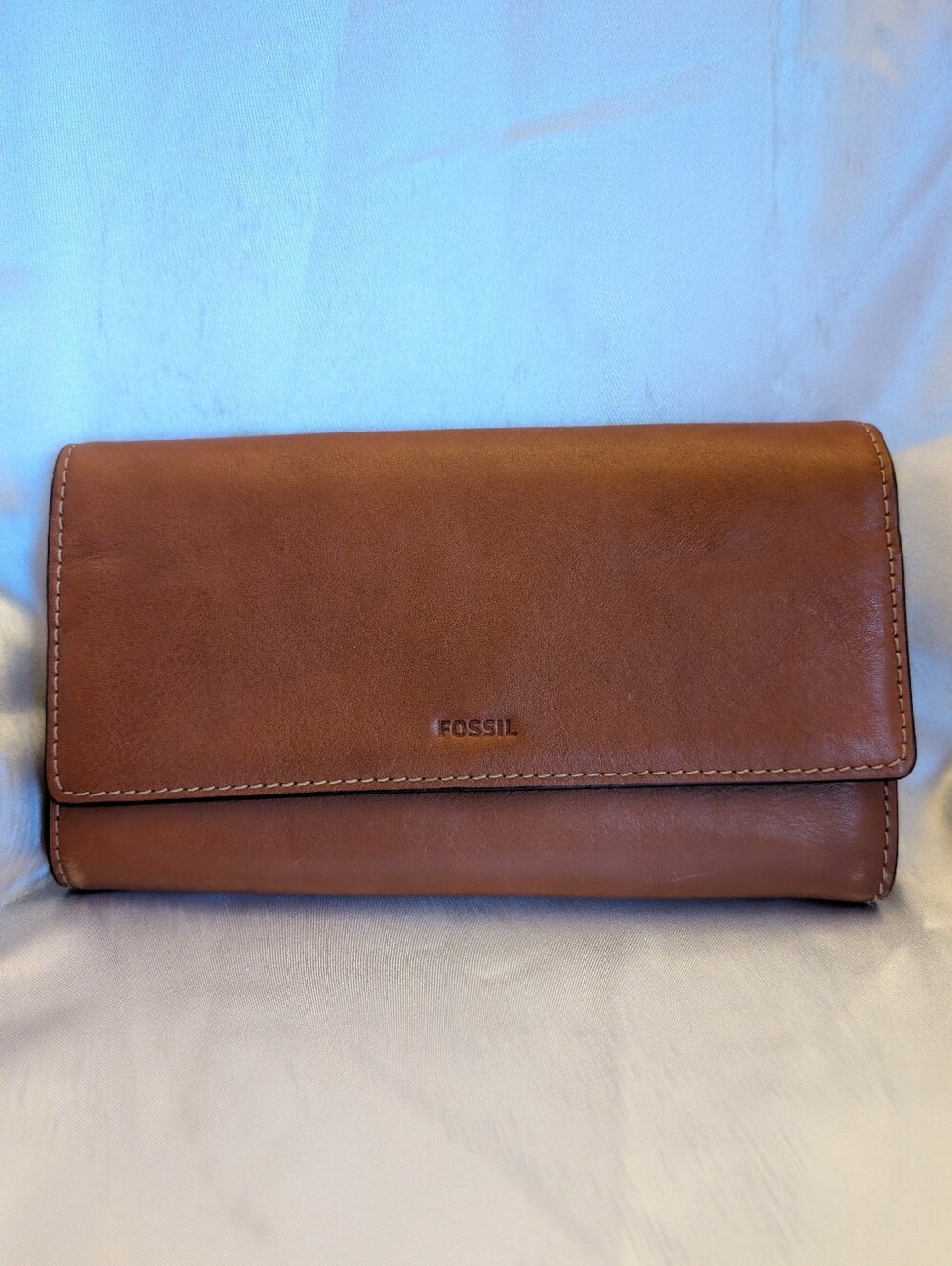 Fossil Logan Leather RFID Flap Clutch Wallet Brown